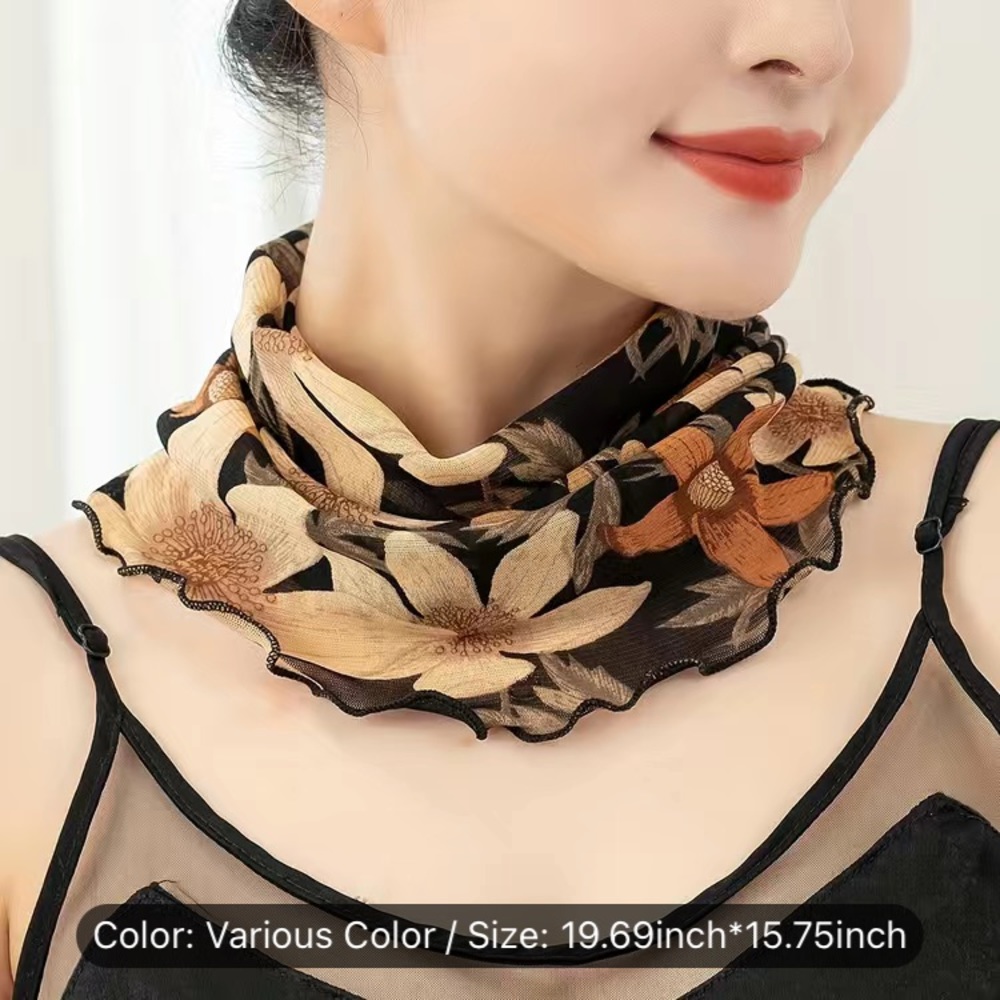 Ruffled Vintage Flower Print Gauze Weight Scarf - Picture 4 of 5